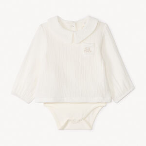 Barboteuse effet 2-en-1 en gaze de coton broderie éléphant pour bébé garçon 