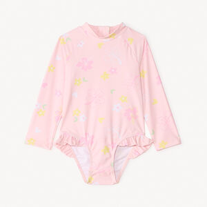 Maillot 1 pièce manches longues anti-UV imprimé fleurs pour bébé fille 