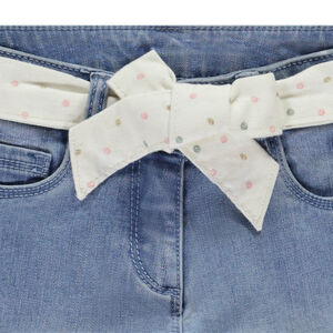 Jean slim effet usé avec ceinture foulard à nouer pour fille  