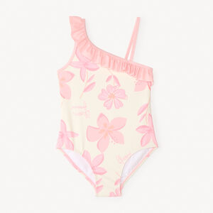 Maillot de bain 1 pièce bretelles asymétriques imprimé fleurs pour fille 