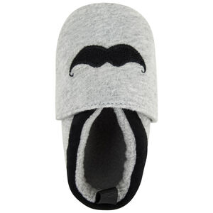 Chaussons souples broderie moustache pour bébé garçon 