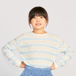 Pull en tricot ajouré et rayé pour fille 