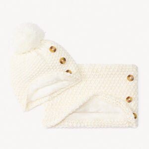 Set bonnet + snood en tricot point de blé et lurex pour fille 