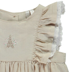 Robe body à manches volantées et Tour Eiffel brodée pour bébé fille 