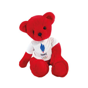 Nounours rouge Équipe de France Paris 2024 avec t-shirt blanc 