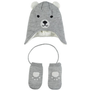 Ensemble fantaisie bonnet et moufles doublé sherpa 