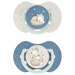 Lot de 2 sucettes silicone Dynamique Jour/Nuit 0/6M Garçon 