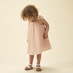 Robe sans manches bi-matière avec cording floral pour bébé fille 