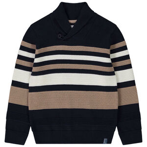 Pull rayé col châle en tricot fantaisie pour garçon 
