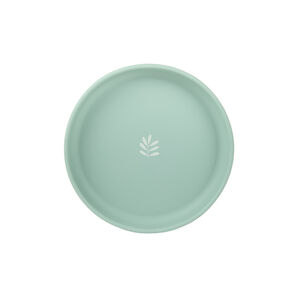 Assiette ronde en silicone à rebord et motif végétal 
