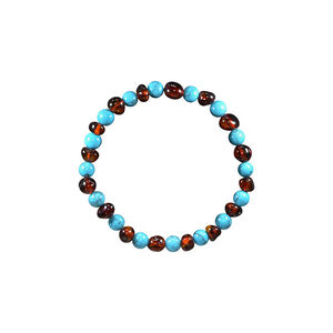 Bracelet adulte ambre en cognac et turquoise  