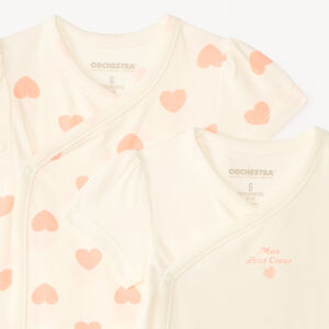 Lot de 2 bodies manches courtes motifs cœurs pour bébé fille 