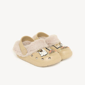 Chaussons garçon style sabot fourré et patch 