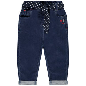 Jean avec ceinture et broderie pour bébé fille 