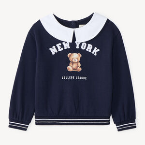 Sweat fille avec col Claudine print nounours 