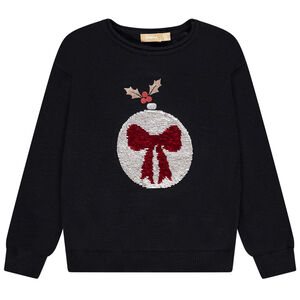 Pull en tricot print et sequins magiques boule de Noël pour fille 