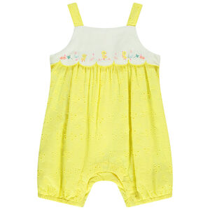 Barboteuse à bretelles en broderie anglaise pour bébé fille 