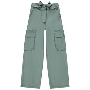 Pantalon droit effet cargo en toile avec ceinture à nouer pour fille 