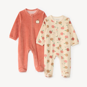 Lot de 2 dors-bien en velours zippés bébé fille motif pomme 