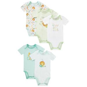 Lot de 5 bodies manches courtes lion pour bébé garçon avec ouvertures différentes selon l'âge 