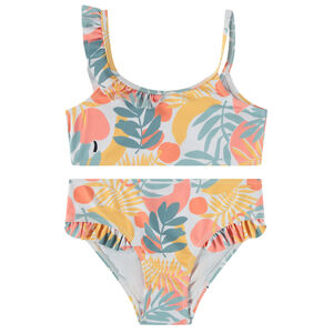 Maillot de bain 2 pièces volantées avec imprimée tropical fille 