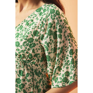 Robe longue manches 3/4 imprimé floral pour femme 