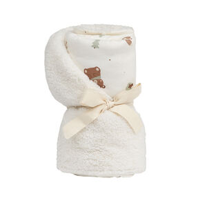 Couverture bi-matière 80 x 110 cm imprimé animaux Roi des Forêts écru 