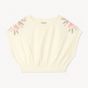 T-shirt manches courtes oversize crop top avec fleurs brodées pour fille 