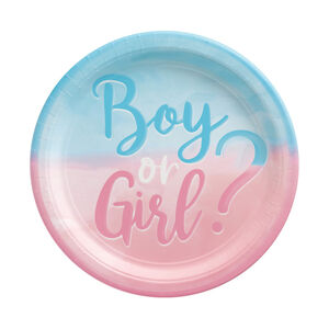 Lot de 8 assiettes en carton Gender Reveal 23 cm 