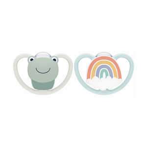 Lot de 2 sucettes en silicone 0-6M Space grenouille/arc-en-ciel 