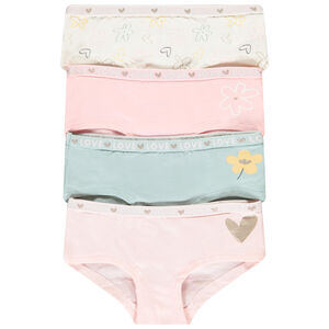 Lot de 4 shorties fantaisie motifs fleurs/cœurs pour fille 