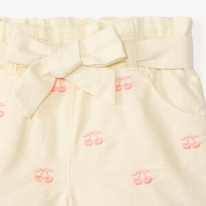 Short à nouer avec broderie cerise pour bébé fille 