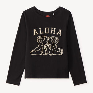 T-shirt fille manches longues broderie Stitch et Angel 