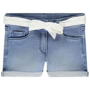 Short effet jean avec ceinture en broderie anglaise pour fille 
