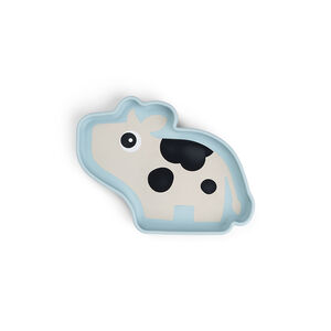 Assiette vache ventousée en silicone Dotti bleu 