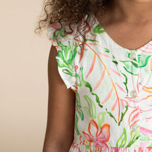 Robe manches courtes boutonnée imprimé floral pour fille 