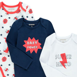 Lot de 7 bodies manches longues en coton bio print super héro 