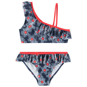 Maillot de bain 2 pièces à fleurs et brassière asymétrique 