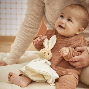 Doudou plat rond lapin crème 