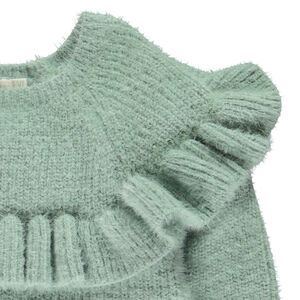 Pull en tricot côte uni avec empiècement volanté pour fille 