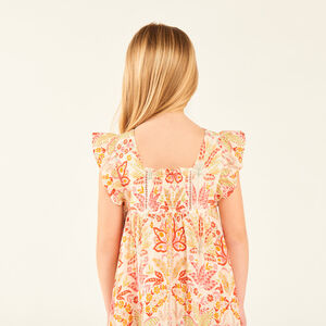 Robe à manches courtes volantées imprimée fantaisie pour fille 