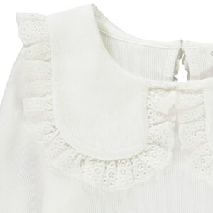 T-shirt manches longues côtelé à col brodé pour fille 