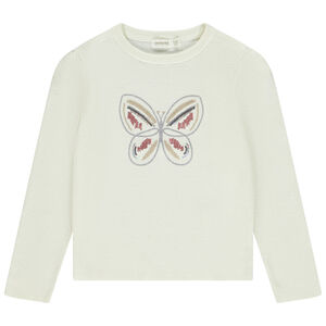 Pull en tricot côtelé avec papillon scintillant pour fille 