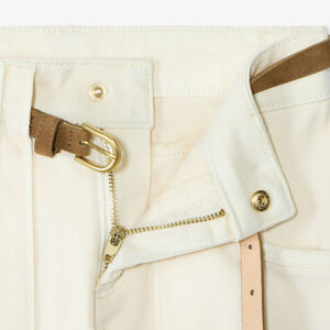 Jean mom en denim uni avec ceinture marron pour fille  