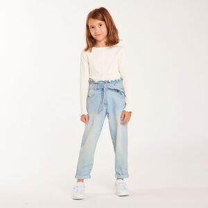 Jean paperbag avec ceinture à nouer pour fille 