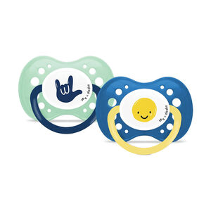 Lot de 2 sucettes anatomiques en silicone 18M+ Mathilde Cabanas bleu 