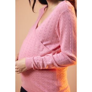 Pull de grossesse et d'allaitement effet cache-cœur en tricot ajouré 