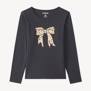 T-shirt manches longues fille avec imprimé fantaisie et paillettes 