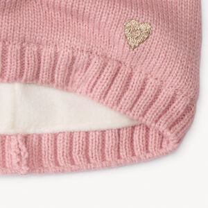 Bonnet à pompons fantaisie et cœur brodé pour bébé fille 