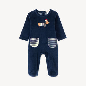 Dors-bien en velours bébé garçon broderie teckel 